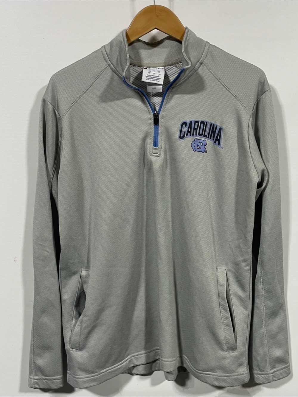 Champion Light Gray Carolina 1/4 Zip Pullover with Navy Logo - Picture 1 of 3